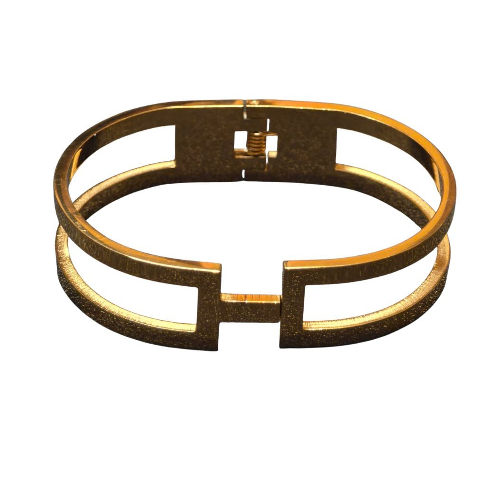 NWT Fashion‎ Inspired Unbranded Stainless Steel Gold Overlay Bangle Bracelet